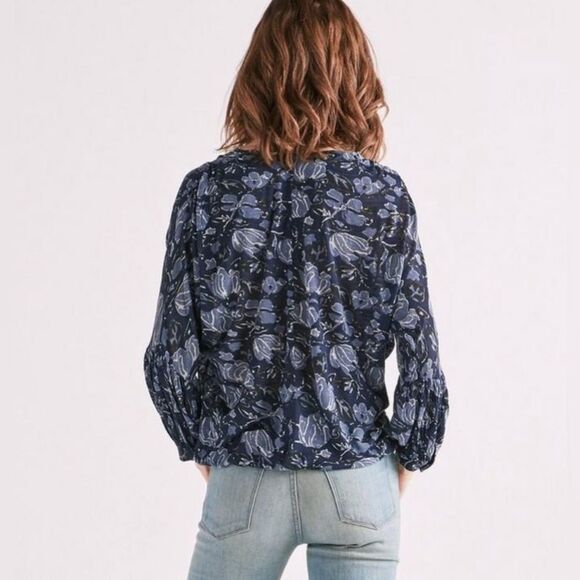 Lucky Brand blue abstract floral faux wrap top size large - Picture 3 of 12